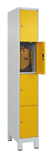 C+P Schließfachschrank Evolo PLUS, mit Füßen, 4 Fächer, 1950x300x500mm, 7035/10, Frontfarbe RAL 1004 Goldgelb, 049010-104 S10000