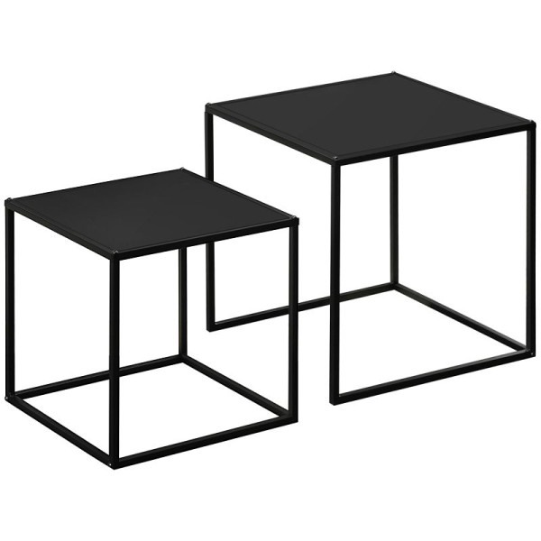 HOMCOM Beistelltisch, Couchtisch, Satztisch, 2er-Set, modernes Design, Stahlrahmen, schwarz, 40 x 40 x 40 cm, 839-563V00BK