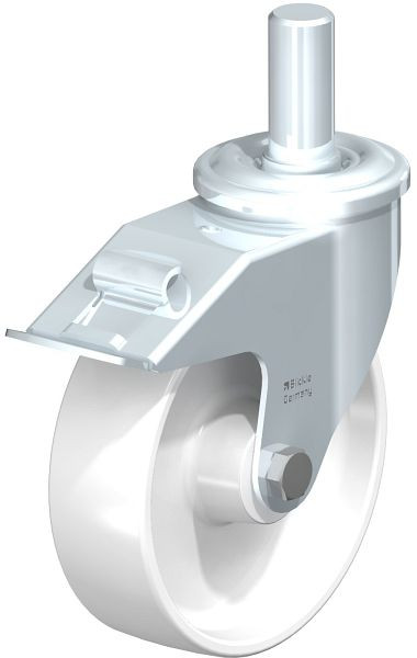 Blickle LEZ-PO 160G-27-FI Stahlblech-Lenkrolle mit Zapfen & Feststeller, Polyamid, Weiß, 694661