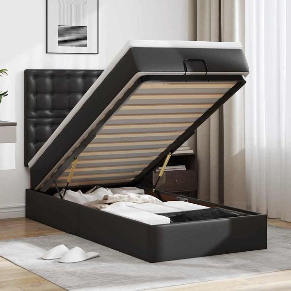 vidaXL Ottoman-Bett mit Matratze Schwarz 90x190 cm Kunstleder, 3312976