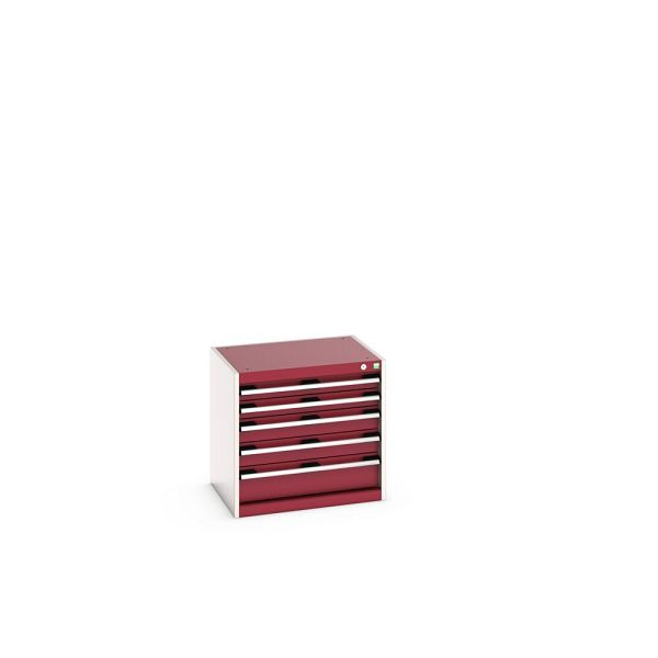bott cubio Schubladenschrank bestückt, mit 5 Schubladen, BxTxH: 650x525x600mm, RAL 7035/3004, Purpurrot, 40011061.24V