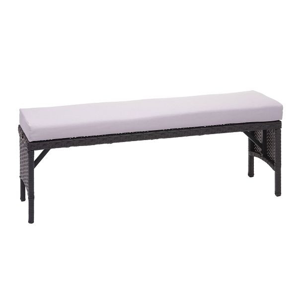 Mendler Poly-Rattan Sitzbank HWC-G16, Gartenbank Rattanbank, Gastronomie 112cm, schwarz, Kissen hellgrau, 70872
