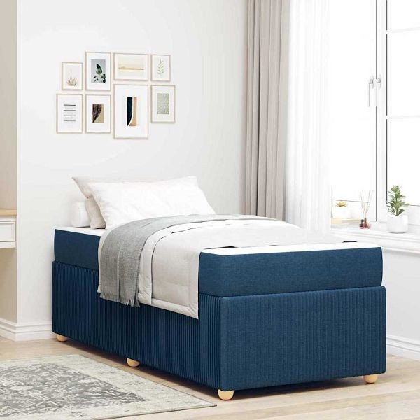 vidaXL Bettgestell mit Matratze mit Matratze Blau 90 x 190 cm Stoff, 3398333