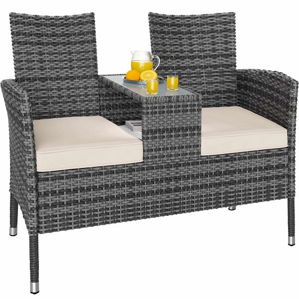 casaria Polyrattan Kino Bank Grau/Beige 145x58x87cm, 109331