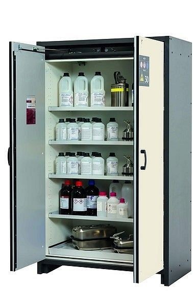 asecos Sicherheitsschrank Q-CLASSIC-30, Q30.195.116 in reinweiß RAL 9010 mit 4x Fachboden (Stahlblech), 31003-070-30004
