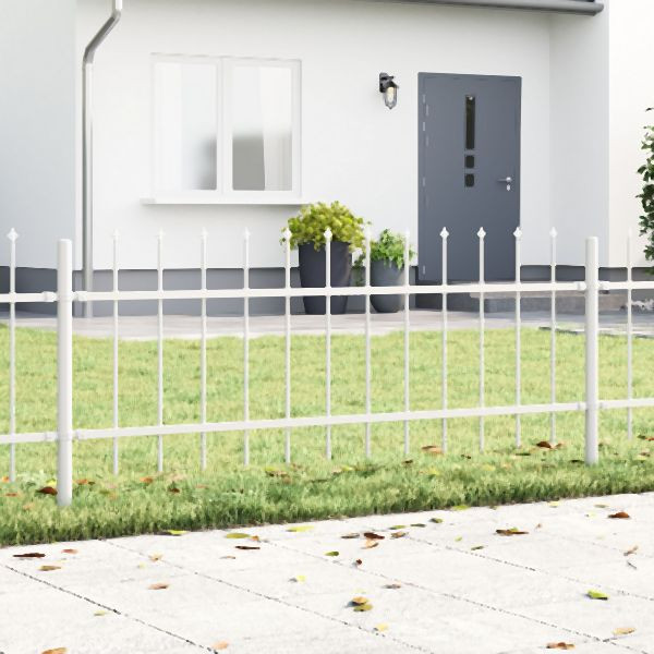 vidaXL Gartenzaun mit Speartopf Weiß 1,7x0,6 m aus Stahl, 42003878