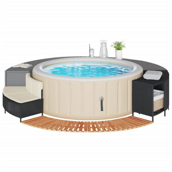 vidaXL Whirlpool-Umrandung Schwarz Poly-Rattan und Massivholz Akazie, 365614