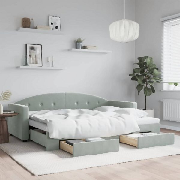 vidaXL Tagesbett Ausziehbar mit Schubladen Hellgrau 80x200 cm Samt, 3197342