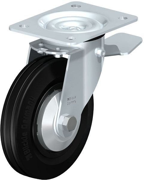 Blickle LE-VPP 160G-ST-FA Stahlblech-Lenkrolle mit Anschraubplatte & Feststeller, Vollgummi, Schwarz, 749729