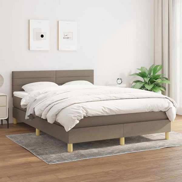 vidaXL Boxspringbett mit Matratze Taupe 140x200 cm Stoff, 3140701