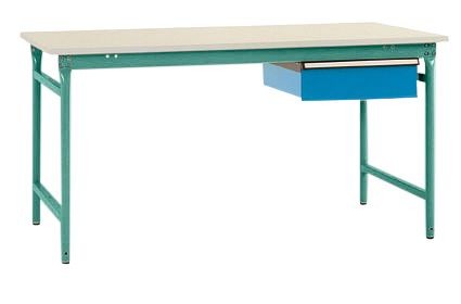 Manuflex Komplett-Beistelltisch BASIS stationär mit Kunststoff-Platte + Einzelschubfach, BxTxH: 1250 x 800 x 780 mm, graugrün, BB5247.0001