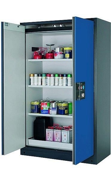 asecos Sicherheitsschrank Q-CLASSIC-90, Q90.195.120 in enzianblau RAL 5010 mit 3x Fachboden (Stahlblech), 30001-047-30003