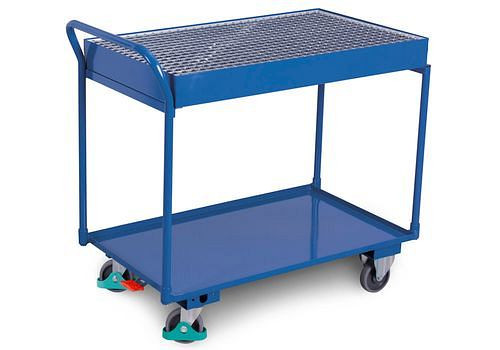 DENIOS Tischwagen DENIOS classic-line, 2 Stahlwannen und Gitterrost, 845 x 495 mm, 250 kg, 258226