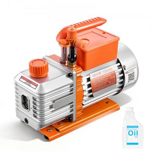 VEVOR Vakuumpumpe, 5 CFM 142 L/min, zweistufig, 375 W, für R134a/R22/R410a Systeme, 4-poliger Motor, inkl. Öl., XPSZKBSJ12HPDKH2D001V2