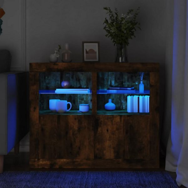 vidaXL Beistellschränke mit LED-Leuchten 2 Stk. Räuchereiche, 836639