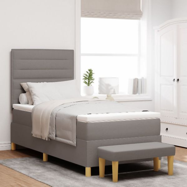 vidaXL Boxspringbett mit Matratze & Bank Taupe 100x200 cm Stoff, 3344202