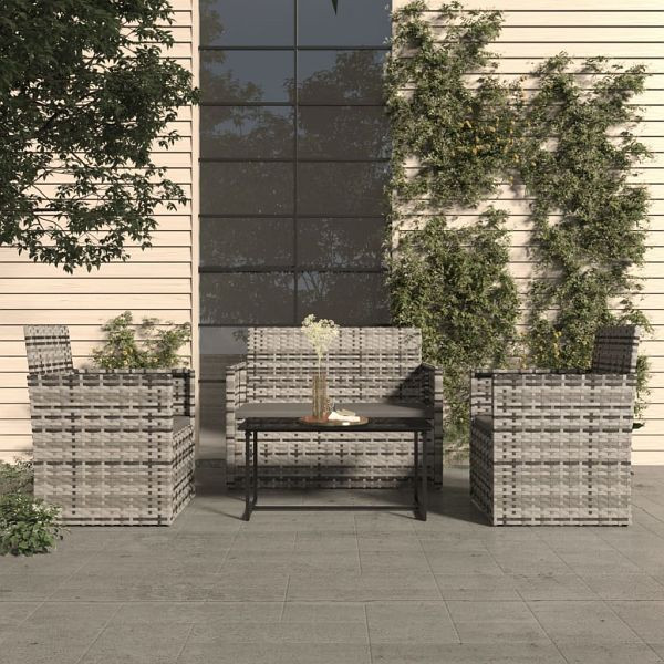 vidaXL 4-teilig Garten-Lounge-Set mit Kissen Poly Rattan Grau, 319195