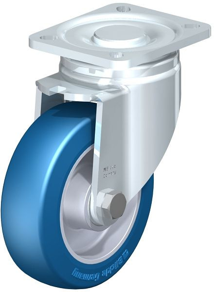 Blickle LH-ALBS 125K-1 Stahlblech-Lenkrolle, Schwerlast-Ausführung, mit Anschraubplatte, Blickle Besthane® Soft, Blau, 742421