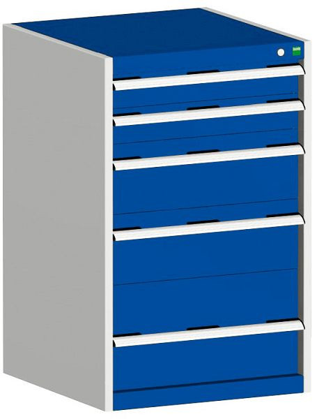 bott cubio Schubladenschrank bestückt mit 5 Schubladen BxTxH: 650 x 525 x 1000 mm, RAL 7035/5010, 40011053.11V