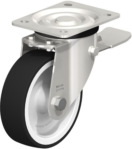 Blickle LX-POTH 150G-ST Edelstahl-Lenkrolle, mittelschwere Ausführung, mit Anschraubplatte & Feststeller, Thermoplastisches Polyurethan, Grau, 62927