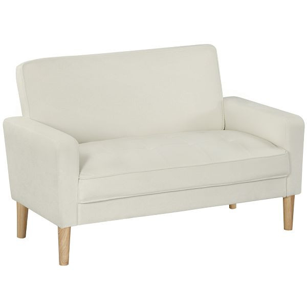 HOMCOM 2-Sitzer-Sofa, Doppelsitzsofa mit Kautschukholzbeinen, Polstersofa für Wohnzimmer, Schlafzimmer, Cremeweiß, 83B-335V00CW