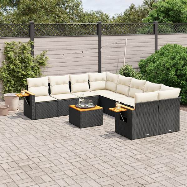 vidaXL 9-tlg. Garten-Sofagarnitur mit Kissen Schwarz Poly Rattan, UV-beständig, 3226665