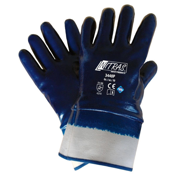 NITRAS Premium-Nitrilhandschuhe, weiß, gebleicht, Nitril-Beschichtung, vollbeschichtet, blau, Größe: 11, VE: 144 Paar, 3440P-11