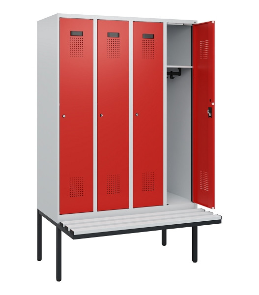 C+P Spind Evolo PLUS, 4 Abteile, 1950x1200x815mm, 7035/3020, Zylinderschloss, Material Sitzfläche Kunststoff, 0490405-40 S10086