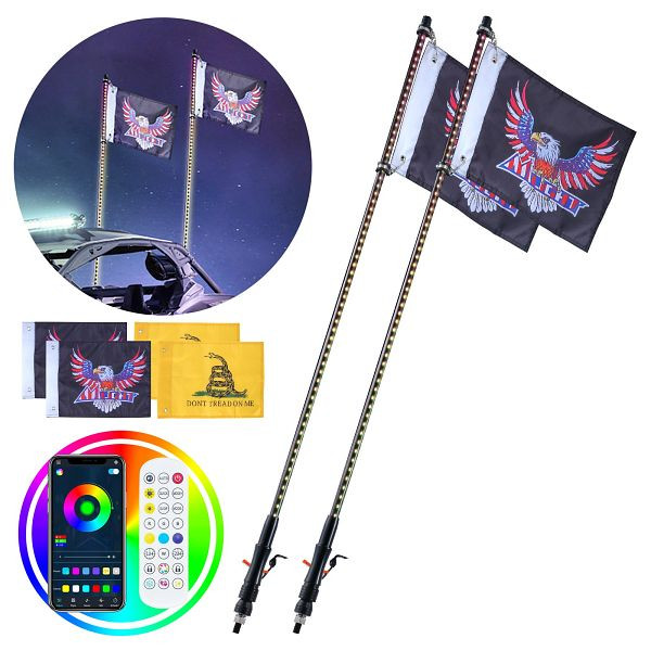 VEVOR LED Peitschenlicht 2 Stück RGB Antennenlicht Flaggenfernbedienung App, 91cm, NBKJPPTDZ3YC08D12V9