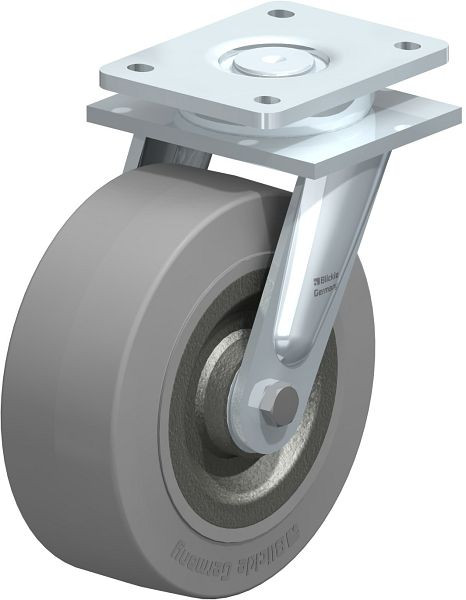 Blickle LO-SE 202K-SG Stahlgeschweißte Schwerlast-Lenkrolle mit Feststeller, Elastik-Vollgummi, Grau, 663336