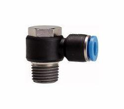 Riegler L-Steckverschraubung mit Außensechskant, drehbar, Außengewinde konisch mit Gewindebeschichtung, 109421