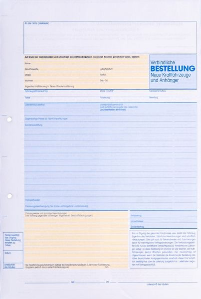 Eichner Formular "Verbindliche Bestellung für ein neues Kfz", VE: 25 Stück, 9036-00162