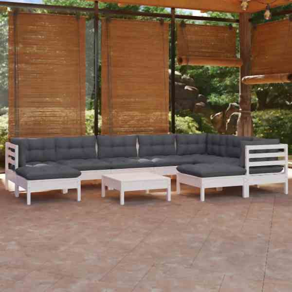 vidaXL 10-tlg. Garten-Lounge-Set mit Kissen Weiß Kiefer Massivholz, 3096714