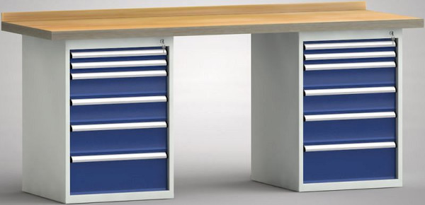 KLW Profi-Werkbank - 2000 x 700 x 905 mm L x T x H (ERGO-Version), links & rechts 2x50EA/2x125EA/150EA/200EA, WP215E-2000M45-E7028