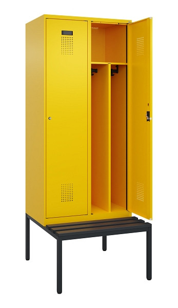 C+P Spind Evolo PLUS, 2 Abteile, 2120x800x815mm, 1023/1023, Haken 4, Zylinderschloss, Sitzfläche Kunststoff, Sitzbank, Trennwand, 0490507-22F S10102