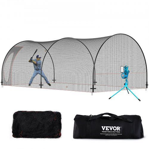 VEVOR Baseball-Schlagkäfig-Netz mit Rahmen und Netz 6,7 x 3,6 x 2,4 m, Aufstellen, für Jugendliche oder Erwachsene Schwarz Hinterhof, BYBLXWKWBLXW771VRV0