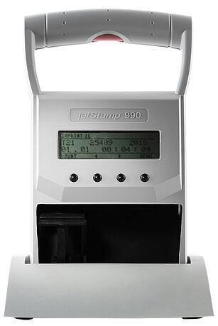 REINER Kennzeichnungsgerät jetStamp 990 im Karton - inkl. Druckpatrone schwarz (Papier, Pappe), Ladestation, Akkus und PCset, 990000-001