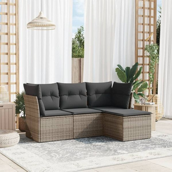 vidaXL 4-teilig Garten-Sofagarnitur mit Kissen Grau Poly Rattan, 3249379