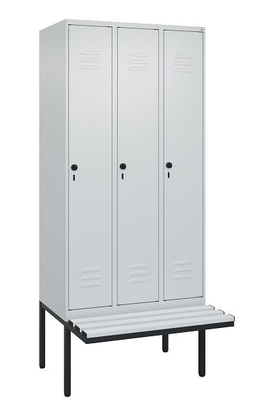 C+P Umkleidespind Classic PLUS, 3 Abteile, 2120x900x815mm, 7035/7035, Drehriegel, 3 Doppel-Haken, 0800407-30 S10039