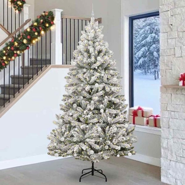 vidaXL Künstlicher Weihnachtsbaum Grün und Weiß 270 cm PVC und Metall, 3395778