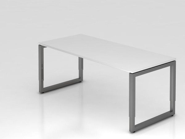 Hammerbacher Schreibtisch O-Fuß eckig 180x80cm Weiß/Graphit, Rechteckform mit schwebender Tischplatte, VRS19/W/G