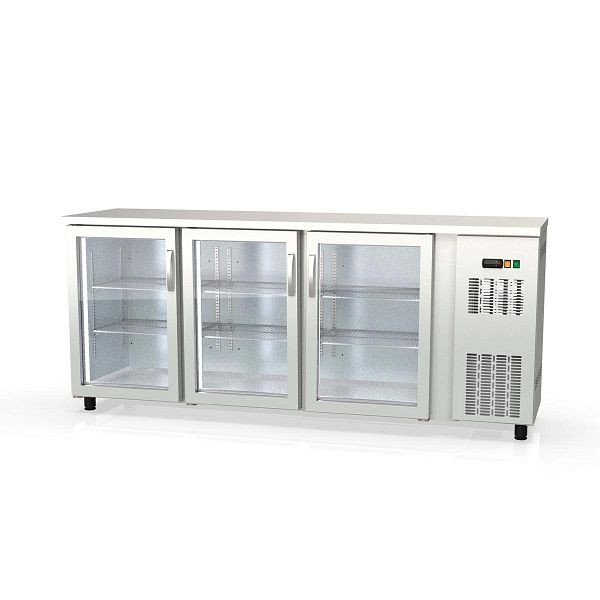 Vaiotec TOPLINE Barkühltisch 530 Edelstahl / 3 Glastüren, 202,5x53x85 cm, 11441