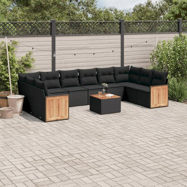 vidaXL 11-teilig Garten-Sofagarnitur mit Kissen Schwarz Poly Rattan, 3228008