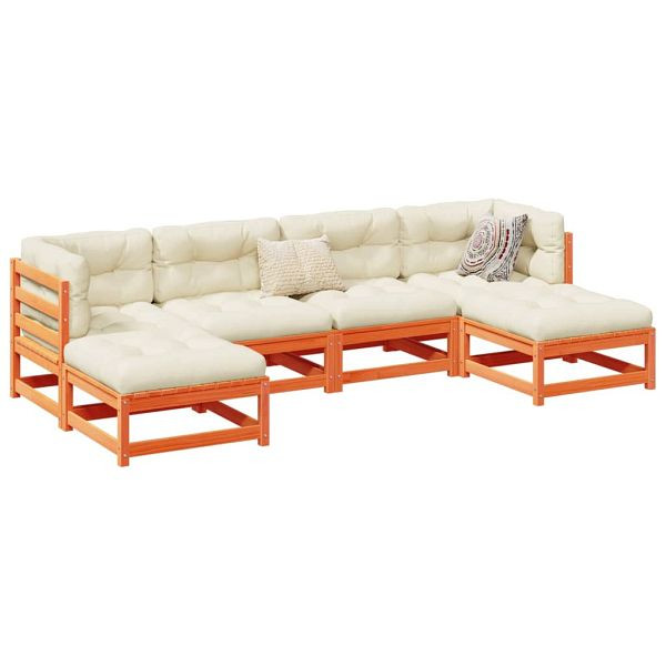 vidaXL 6-teilig Garten-Sofagarnitur mit Kissen Wachsbraun Kiefernholz, 3299568