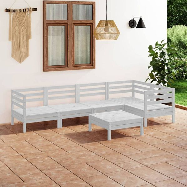 vidaXL 6-tlg. Garten-Lounge-Set Massivholz Kiefer Weiß, 3082703