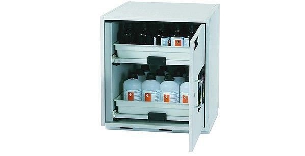 asecos Säuren- und Laugenunterbauschrank SL-CLASSIC-UB Modell SL.060.059.UB.TR in lichtgrau mit 2x Tablarauszug (FP-Platte/Polypropylen), 30623-892-30625