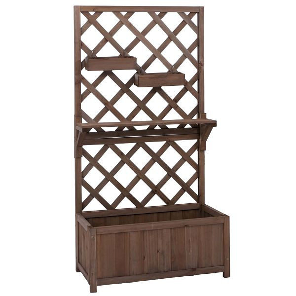 Mendler Hochbeet HWC-P68, Pflanz-/Blumenkasten Rankgitter Rankhilfe Ablage Hängekästen Holz FSC® 135x70x30cm, braun, 119660