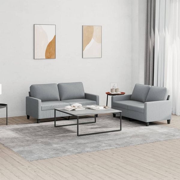 vidaXL 2-teilig Sofagarnitur mit Kissen Hellgrau Stoff, 3201444