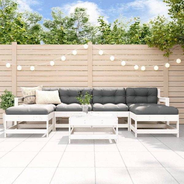 vidaXL 7-tlg. Garten-Lounge-Set Weiß Massivholz Kiefer, 3186390