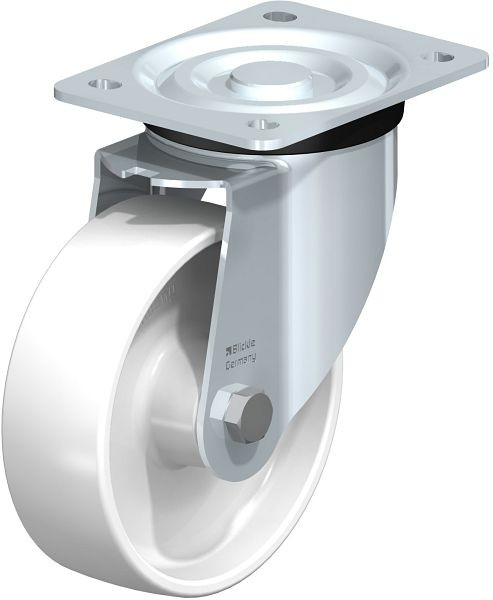 Blickle L-PO 150XR Stahlblech-Lenkrolle, mittelschwere Ausführung, mit Anschraubplatte, Polyamid, Weiß, 101774